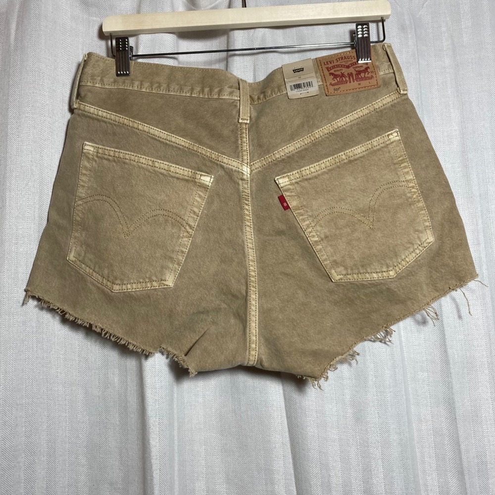 Levis 501 Original High Rise Cutoff Denim Shorts Tan‎ Khaki Button Fly 30 NEW - Picture 2 of 10
